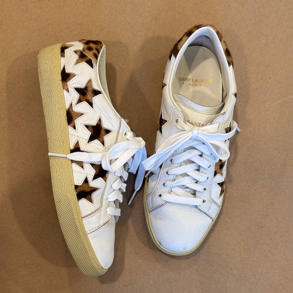 Saint Laurent White and Brown Star Sneakers - Picture 1 of 8